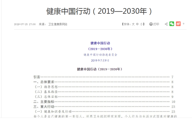 《健康中国行动计划(2019-2030)》